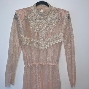 Full length lace long sleeve cover dress with button up collar in the back